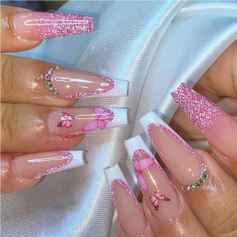 Glitter Butterfly Press-On Nails, 24 pack