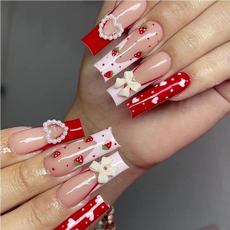 Strawberry Bow Press-On Nails, 24 pack