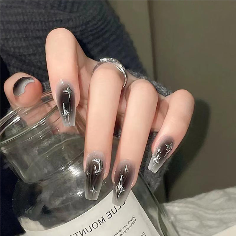 Black & Silver Star Press-On Nails, 24 pack